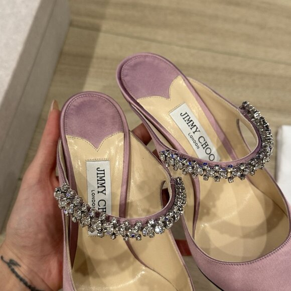 Jimmy Choo Bing 100 Lilac Satin EU 39 US 8.5 Light Purple Crystal Embellishment - Picture 7 of 15